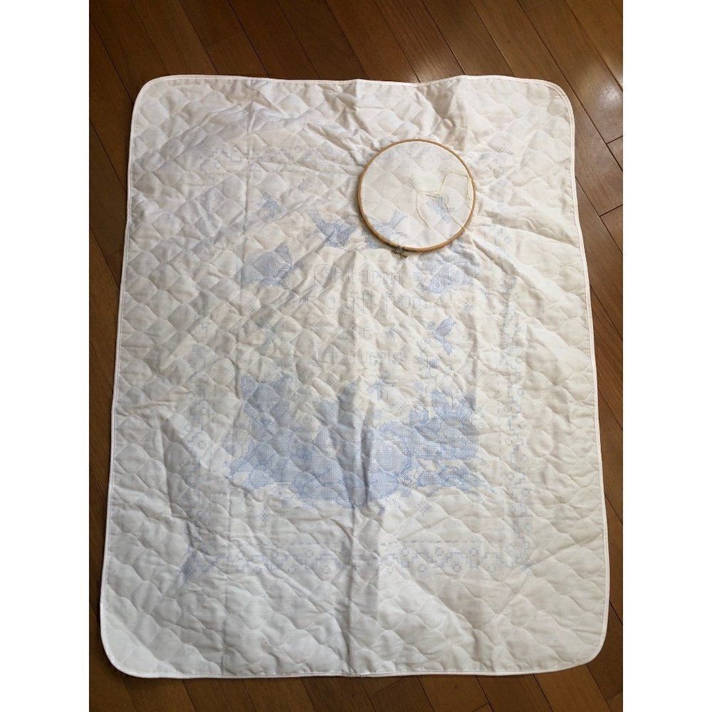 Vintage Unfinished Embroidery Criss Cross Quilt Baby